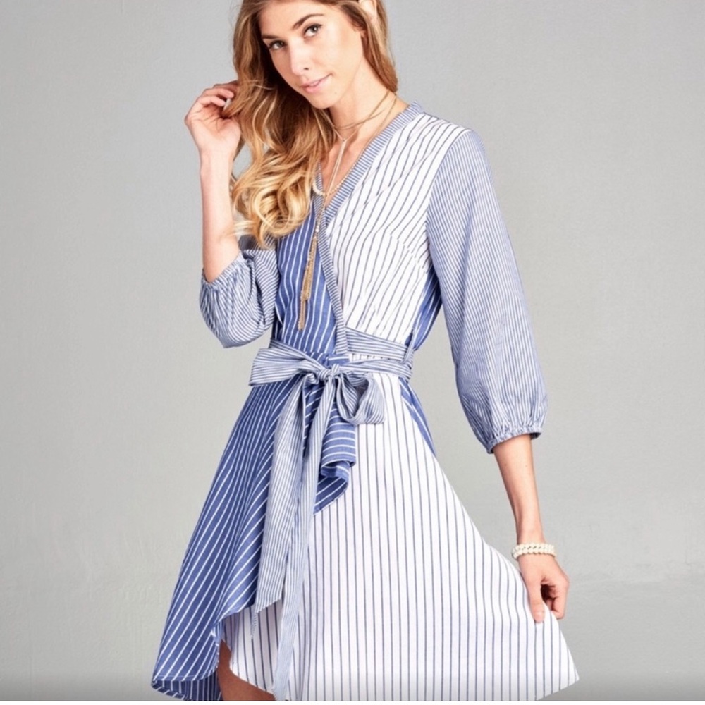 Re:named Striped Blue and White Dress - M